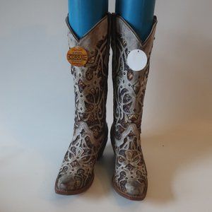 NWOB Womens Corral Multicolor Pull-On Sequin Studded Leather Western Boots 9 *